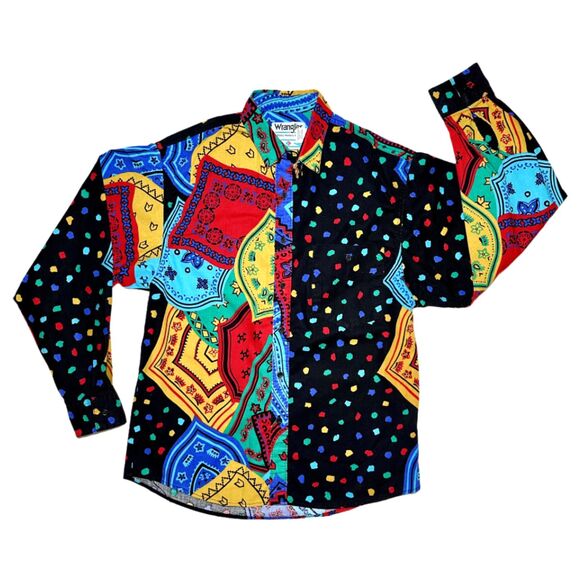 Vintage Wrangler 90s Western Bandana Polka Dot Button-Up Shirt L - Picture 1 of 10